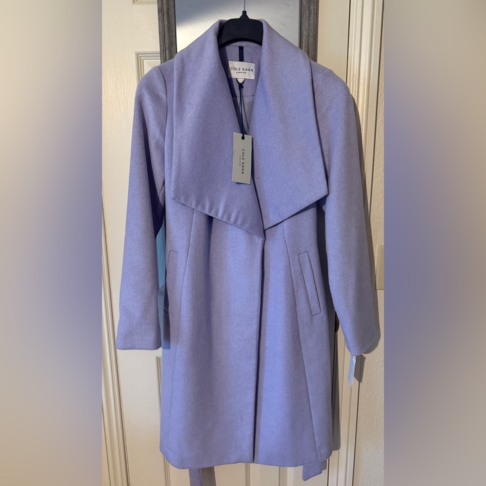 Cole Haan Lavender Women’s Belted Wrap Wool Coat